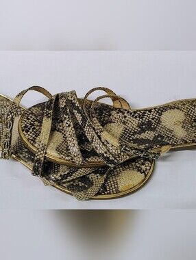 Bebe Snakeskin Slip-on Strappy Becklyn Flats w Rhinestone Logo Sz 8